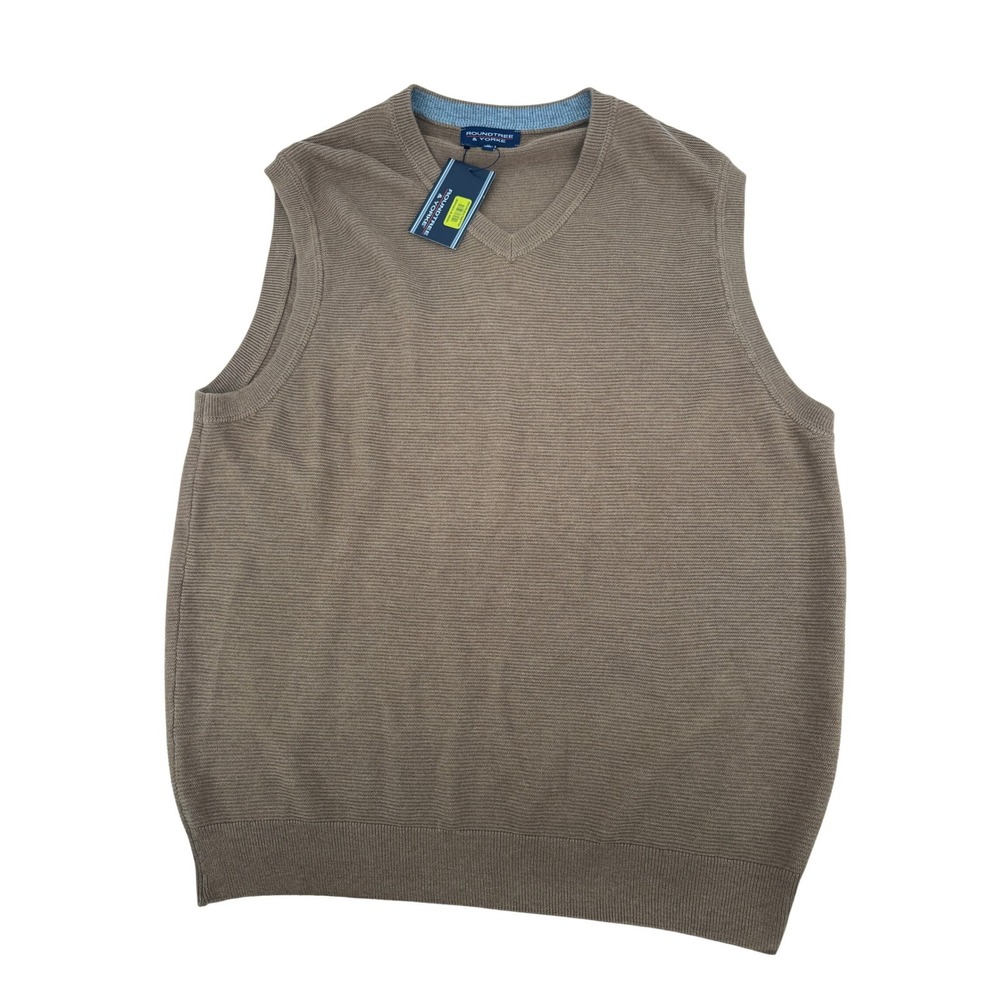 Roundtree & Yorke Sweater Vest Mens XL Brown V-Neck Cotton Blend Knit NWT